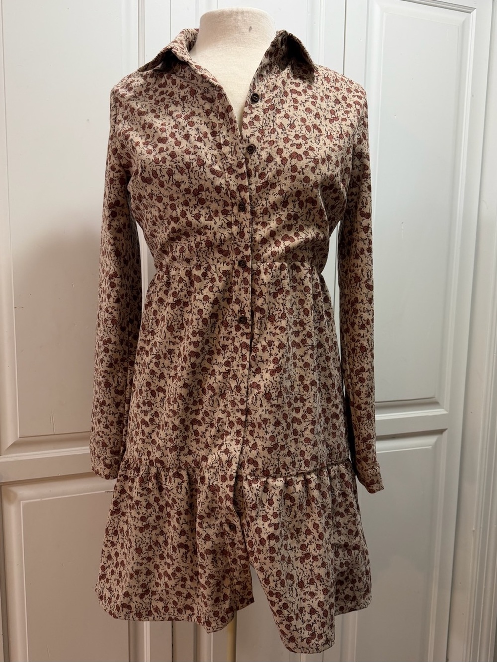 Paper Crane Brown Floral Long-Sleeve Shirt Dress